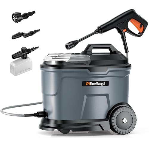 FlowMangol Freelander cPX4000 Portable Cordless Pressure Washer with 4.5 Gallon Tank & 4 Wheels, 4.0Ah Battery Powered Pressure Washer, Max 725 PSI for Car Washing, Camping Shower and Outdoor Rinsing
