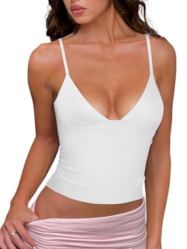 REORIA Butsmooth® Womens Sexy V-Neck Sleeveless Double Lined Going Out Y2K Trendy Cami Shirt Cropped Tank Tops4