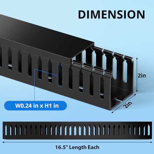 Image of 2 inch H x 2 inch W Cable Raceway, 33in Under Desk Wire Management Channel, Black | Slotted Wire Duct, 2Pack, 16.5in Each, Heavy-Duty PVC Cable Management for Server Racks, Network Cables & Electrical Cabinets