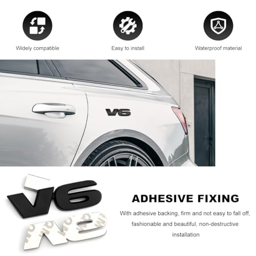 Image of 2 PCS V6 Metal Emblem, 3D V6 Nameplate Logo Badge Sticker Car Bumper Decal, Self-Adhesive Metal Emblem Sticker Exterior Decor for Vehicle Trunk Tailgate Side Fender (Black)