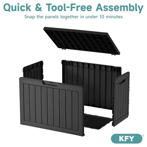Image of 45 Gallon Waterproof Resin Deck Box, UV Resistant Outdoor Storage for Garden, Patio, Porch, Delivery, Striped Black