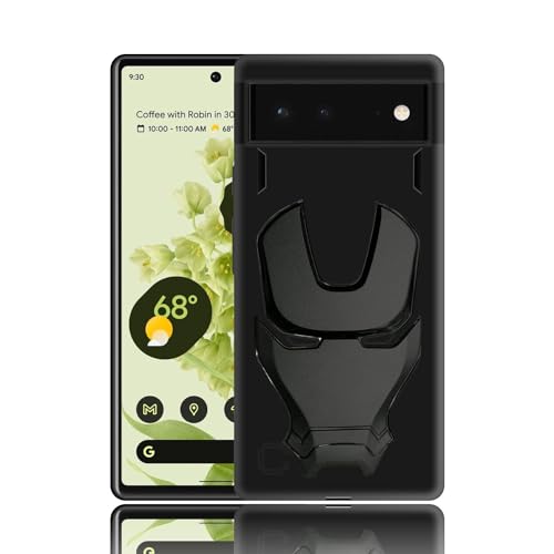 Image of COVERLY Official 3D Touch Feel Trending Marvel Avengers Logo Mask Soft Rugged Grip Silicone Iron Man Super Power Cartoon Movie Engraved Silicone Matte Back Cover for Google Pixel 6 H870 - Black