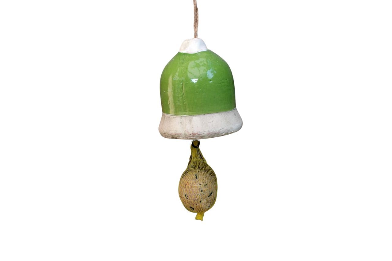 Esschert Design Green Tones Food Bell Assorted Clay / Hemp Rope 10 x 10 x 10.8 cm Bird Feeder Bell