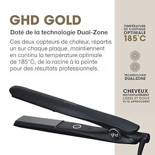 ghd - Lisseur ghd Gold - Fer à lisser professionnel (Noir) - Des cheveux plus lisses et 65% plus brillants - Lissez, ondulez vos cheveux grâce à son design arrondi - Idéal pour tous types de cheveux