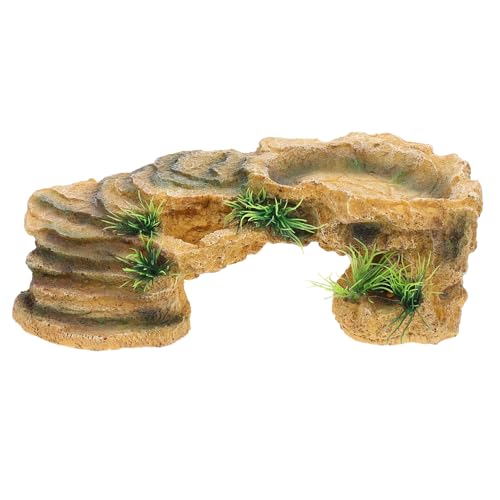 OSOLADY 爬虫類 素材使用カメ用日光浴プラットフォーム 隠れ家付きレジン製ハードテクスチャーのリクガメ生息地アクセサリー 水槽装飾に