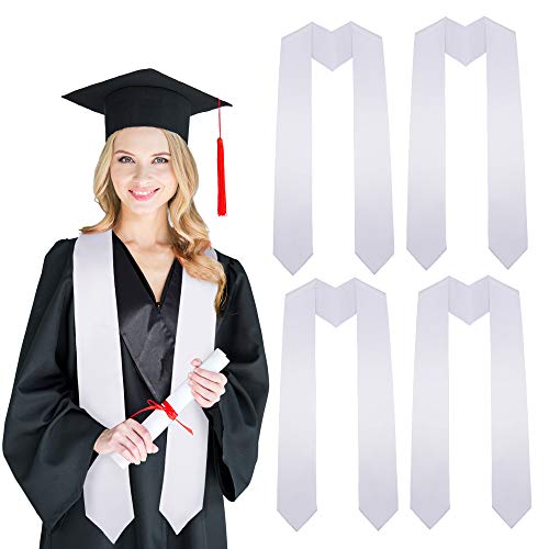 5 Pieces 72 Inch Unisex Adult Graduation Stole Plain Graduation Honor Stole (White)