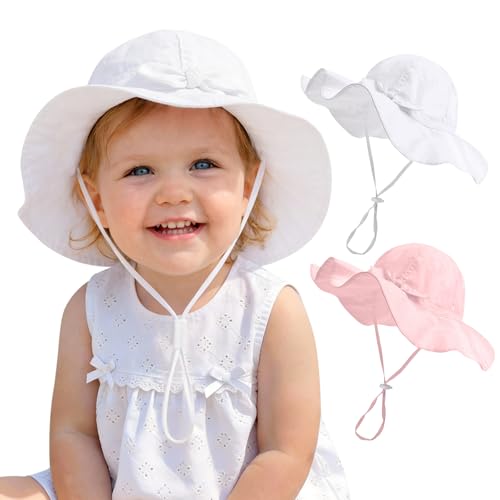 Image of FURTALK Baby Sun Hat Toddler Girls Bucket Beach Hat Wide Brim UPF 50+ Adjuatable Travel Beach Essentials
