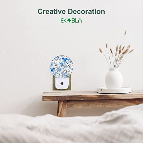Image of EKOBLA Hummingbird Night Light, Blue Bird Peony Flower Night Lights Plug Into Wall with Dusk to Dawn Sensor, LED Nightlights for Bedroom, Bathroom, Hallway, Kitchen
