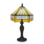 Auroh Tiffany Lamps Hexagon Lampshade Handcrafted Stained Glass Stunning Quality Antique Design Table Lamps for Living Room Bedside Desk Bedroom Coffee Table - Yellow (TFTL-1005)