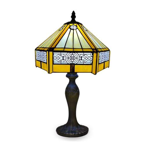 Auroh Tiffany Lamps Hexagon Lampshade Handcrafted Stained Glass Stunning Quality Antique Design Table Lamps for Living Room Bedside Desk Bedroom Coffee Table - Yellow (TFTL-1005)