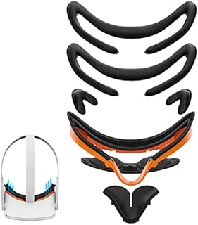 AMVR Resilient VR Facial Vent Soft Interface Bracket for Quest 2 & Anti-Leakage Light PU Leather Foam Face Cover Replacement Pad Custom Comfort Accessories 7-Piece Set for Quest 2 (Orange)