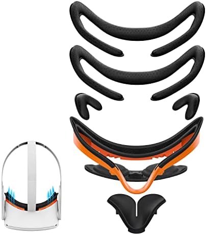 AMVR Resilient VR Facial Vent Soft Interface Bracket & Anti-Leakage Light PU Leather Foam Face Cover Replacement Pad Custom Comfort Accessories 7-Piece Set for Meta Quest 2 (7-in-1)