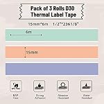 Phomemo D30 Label Maker Continuous Label Tape, Black on Mint Green, Light Orange, Lavender Purple Long Sticker Thermal Paper Self-Adhesive Label Tape, 15 x 6m (19/32 x 2367/32) Long Tape, 3 Rolls