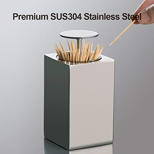 MOLFUJ Automatic Toothpick Holder Stainless Steel, Metal Toothpick Dispenser Bottle Click Open, Modern Storage Holder for Bamboo Toothpick - Cylinder - Thumbnail 4