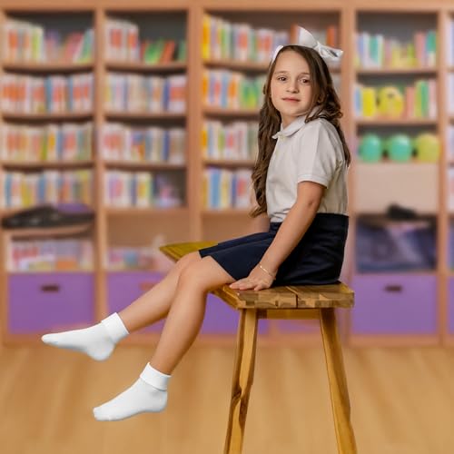 PICCOLO HOSIERY 6 Pairs Boys & Girls Cotton Ankle Socks – Triple Roll Cuff, School Uniform4