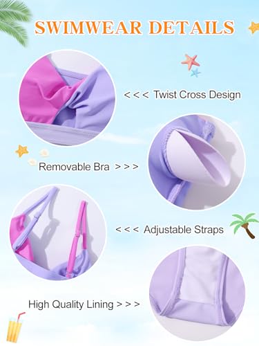 Image of Girls Swimsuit Color Block Twist Bathing Bikini Suit Adjustable Straps Girls 2 Piece Swimsuit 7-14 Years