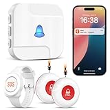 ChunHee WiFi Notrufknopf für Senioren Notfallarmband Emergency Alert System für Senioren Patienten Behinderte Ältere (unterstützt nur 2.4GHz Wi-Fi) (1*empfänger + 2 Taste + 1*Armband)