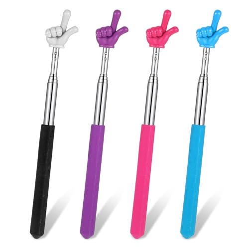 Lnngub 4 Stück Zeigestab Ausziehbar Edelstahl Kinder Ausziehbarer Zeigestab Bunte Fingerform Zeigestock Teleskop Lehrer Zeiger für Unterricht Vorführungen Vorträge Lesungen(Schwarz/Rosa/Blau/Lila)