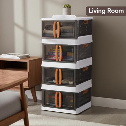 Image of CELLO Foldable Plastic Cupboard for Storage | DIY Collapsible Wardrobe & Luggage Organizer | PP Cabinet for Clothes | White Finish
