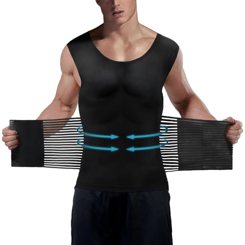 Odoland Men Body Shaper Compression Shirt, Adjustable Velcro Waist Trimmer Belt Intensity, Slimming Shapewear Tummy Control3