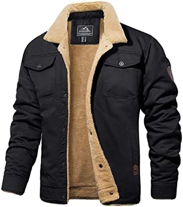 MAGCOMSEN Herren Fleece Winterjacke Outdoor Cargo Fliegerjacke Militär Winterparka Winddichte Freizeitjacke Stehkragen Warme Gefütterte Jacken mit 5 Taschen