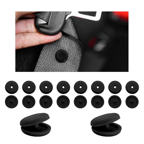 Fkewp 10 Sets Seat Belt Button Stop, Snap-on Seatbelt Stopper Kit Prevent Buckle from Sliding Down, No Welding Required Plastic Safety Belt Stop Clip for Cars Trucks SUVs (Black)