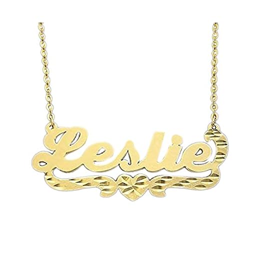 10k Personalized Gold Name Necklace Diamond Cut Heart Script Letters Nameplate Charm