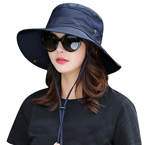 Image of Women Fishing Sun Hat Men Summer UV Protection Bucket Hats Mesh Ventilated Outdoor Hiking Gardening Beach Lawn Hat