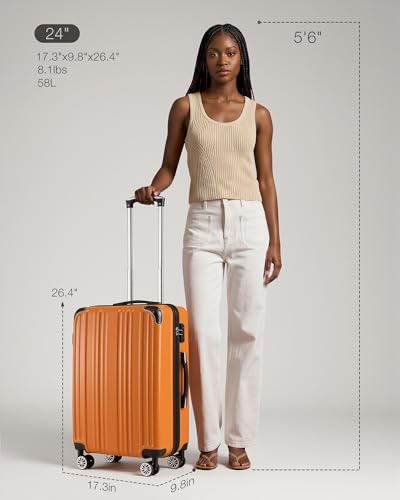 Image of Coolife Luggage, Suitcase with Durable and Lightweight, Checked Luggage with PC+ABS Hardshell, Dual Spinner Wheels, TSA Lock, and YKK Zipper(orange new, M(24in))