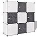 Susany Armadio Salvaspazio a Cubo con 9 Scomparti, Scaffale a 9 Cubi, Armadio Modulare Bambini, Portatile Guardaroba Armadietto in Moduli, Organizzatore Stabile in Plastica PP Bianco e Nero 110x37x110