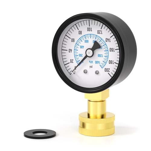 BOGERDACK 0-200PSI Water Pressure Gauge, 2.5" Dial Size, 3/4" Brass Female Lower Mount, with Sealing Ring, for Tube, Water Pump, Gas, Liquid, Home Water Pressure Tester