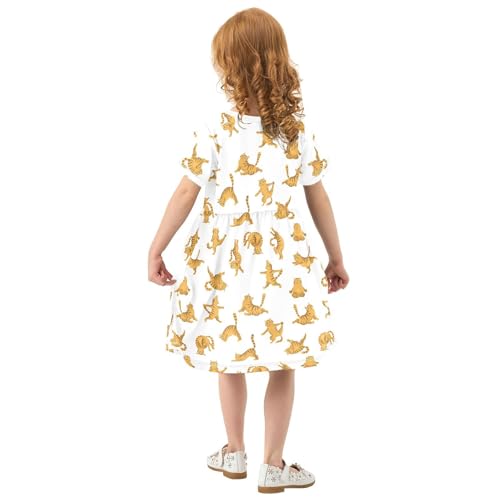 Toddler Girls Dress Summer Tabby Cats Dresses Short Sleeve Clothes Casual Sundress 2-8Y3