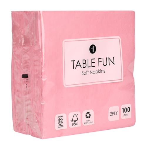 Table Fun 100 x Serviettes en Papier Rose, 33 cm, Double Épaisseur. Jetables et Recyclables, Parfaites pour Anniversaires, Mariages, Baby Showers et...