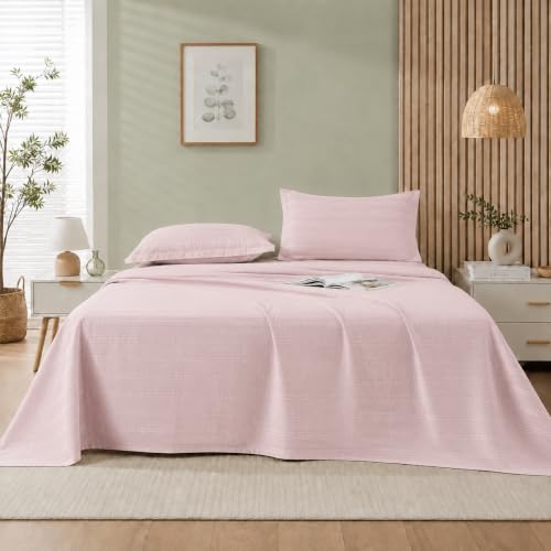 Image of Cortina Cloud Cotton King Size Bedsheet with 2 Pillow Covers | Super Soft, Breathable & Skin-Friendly Bedsheet for Double Bed King Size with Solid Design | (270x250 cm) (Pink, King)