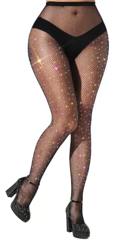 Image of VEBZIN More Sparkly Fishnets Tights Fishnet Stockings Rhinestone Fishnet Tights for Women