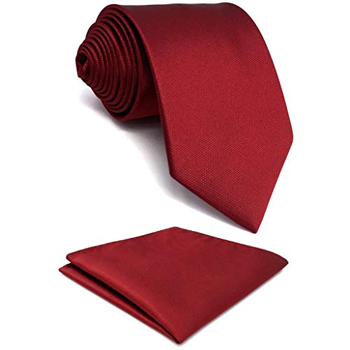 SHLAX&WING Solid Color Red Wedding Silk Neckties Set for Men with Pocket Square