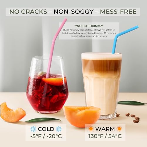 EcoPreps Colorful Biodegradable Flexible Drinking Straws | Bendable 150 Count, 100% Compostable, Plastic-Free, Eco-Friendly Straws for Cold Drinks | 7.8'' Multi-Color Bamboo Fiber Disposable Straw Set