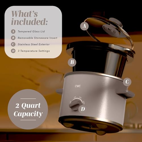 Image of COOK WITH COLOR 2QT Mini Electric Round Slow Cooker - Adjustable Settings, Removable Stoneware Pot, Tempered Glass Lid, Dishwasher Safe, Cool-Touch Side Handles, Greige