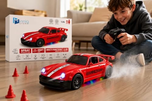 Image of RC Drift Car 4WD High-Speed Remote Control Car with LED Lights 2.4GHz Rechargeable Drift Racing Car with Extra Tires & Cones Toy for Kids [Colors as Per Stock]