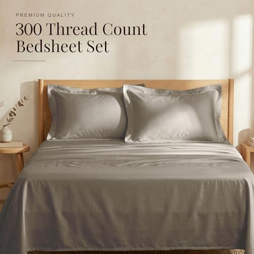 Image of Huesland Luxury 300 TC 100% Pure Cotton Luxe Soft Touch for King Size Bed Sheet Cotton - Soft, Durable & Stylish | Vintage Khaki | 108 x 108 inches