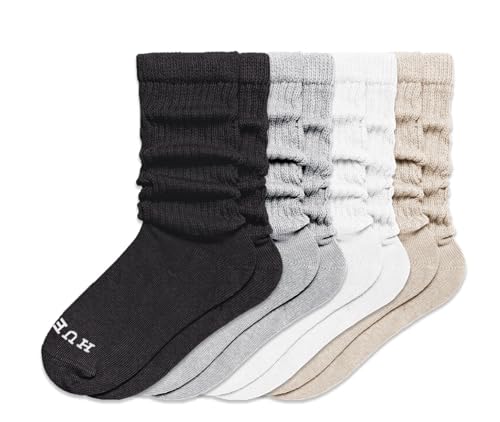 HUE Women's Slouch Socks, 4 pack (Black, White, Charcoal Heather, Oatmeal Heather)4