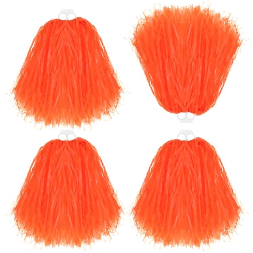 Thenshop 4 Pack Cheerleading Pom Poms Hand Flowers, Orange Color