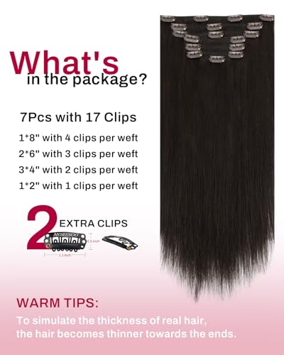 Image of Moresoo Dark Brown Clip in Hair Extensions 26 Inch, Thick Volume | Real human hair clip in extensions, 160g 7pcs, double weft straight hair for added length and daily styling
