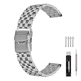Brushed Silver 316L Solid Stainless Steel Watch Band Bracelet Strap 20mm/22mm/24mm Double Locking Clasp for Mens Women