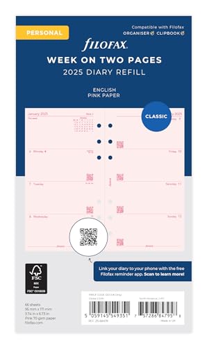 Semana personal en dos páginas Inglés rosa 2025