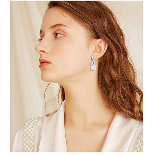 Marquise Teardrop Cubic Zirconia Cluster Earrings for Wedding Sterling Silver CZ Crystal Rhinestone Bridal Jewelry for Bride Bridesmaids Women Girls Costume Jewelry Gift2