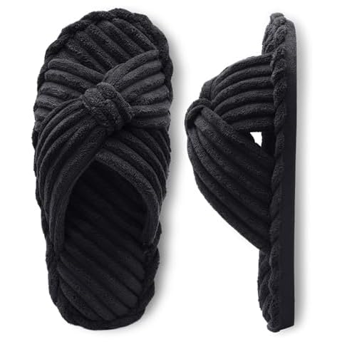 JIASUQI Fuzzy Slippers for Women Open Toe Slippers for Women Black Bedroom Slippers Size 8-9 Cover