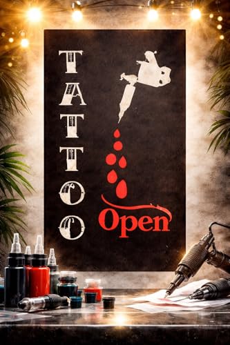 Image of Tattoo Open Neon Sign for Business, 19x10 Inch LED Dimmable Light, Neon Wall Decor for Tattoo Shop, Studio, Bar, Pub, Hotel & Man Cave