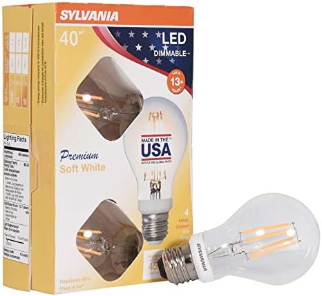 LEDVANCE 40247, Soft White 40 Watt Equivalent, A19 LED Light Bulbs, Dimmable, Color 2700K, Made in The USA with US and Global Parts, 4 Pack, 4 Count