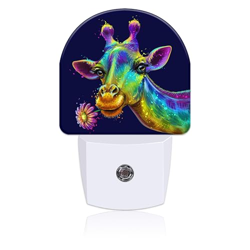 Image of Night Light Plug into Wall Colorful Cute Giraffe with Flower Night Light with Dusk to Dawn Sensor Night Light for Kid Girls Boys Women Room Decor,Hallway,Kitchen,Bathroom,Nursery,Stairs